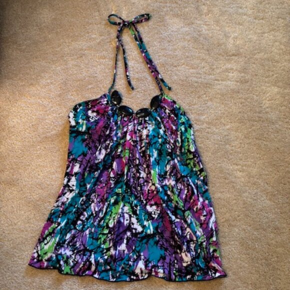 BCX Halter Top Size M Turquoise/Purple/Black/Cream - Picture 1 of 7